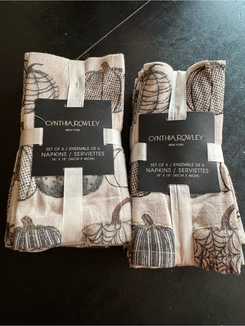 Cynthia Rowley home beige Pumpkin Print Napkins - 2 sets of 6 fall Halloween